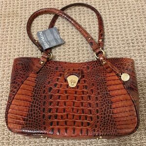 Brahmin Tan Crocodile Embossed Shoulder Bag